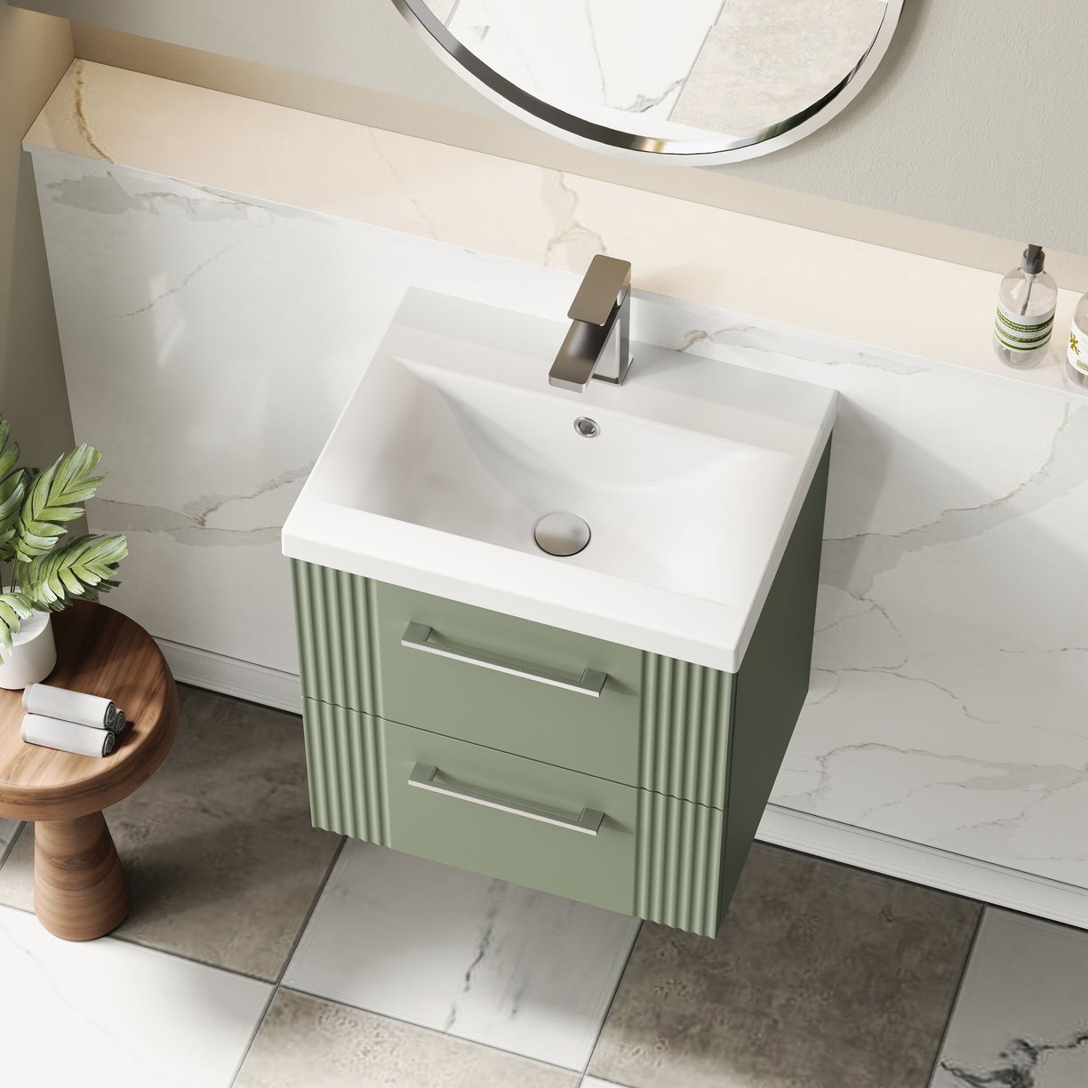 500mm W/H 2-Drawer Vanity & Basin 1 - Satin Green
