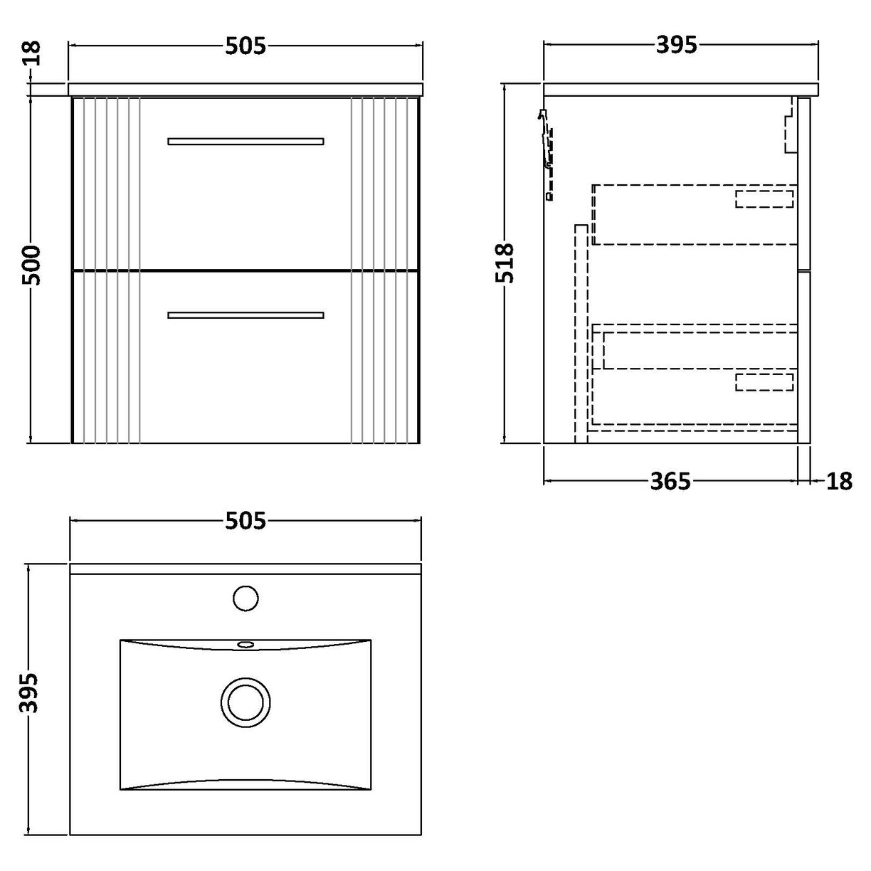 500 W/H 2-Drawer Vanity & Basin 2