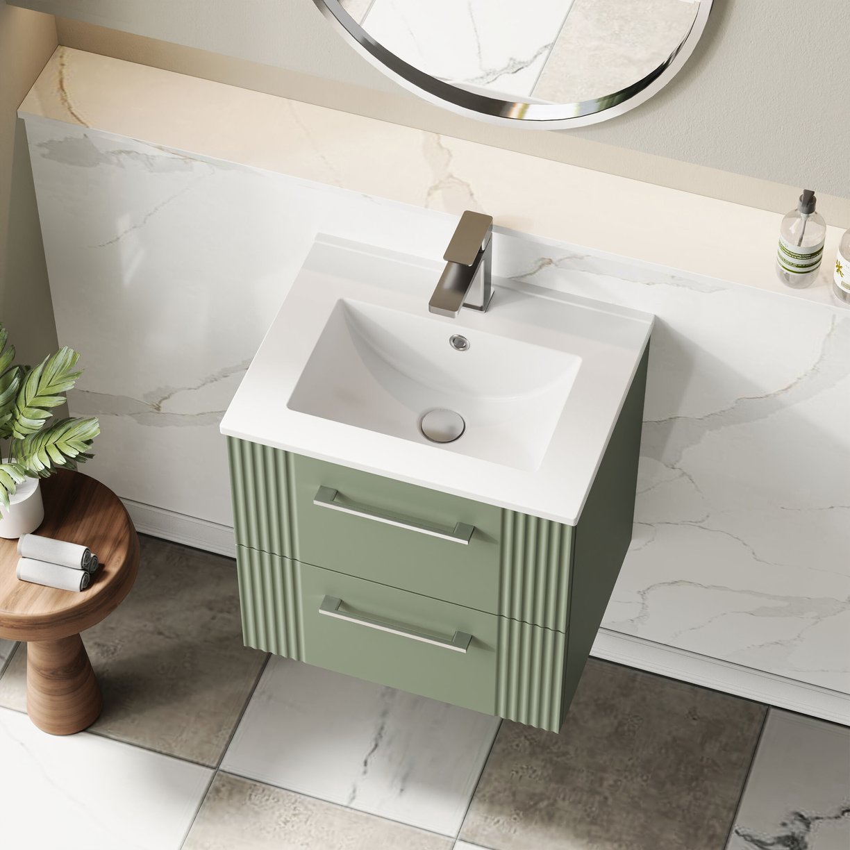 500mm W/H 2-Drawer Vanity & Basin 2 - Satin Green