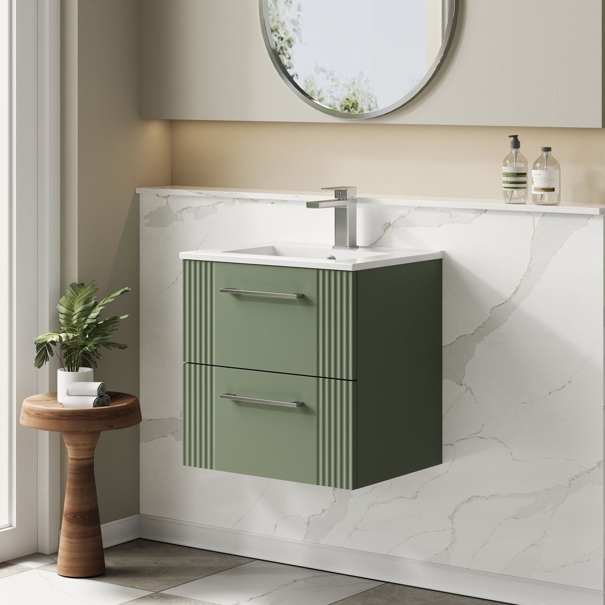 500mm W/H 2-Drawer Vanity & Basin 2 - Satin Green