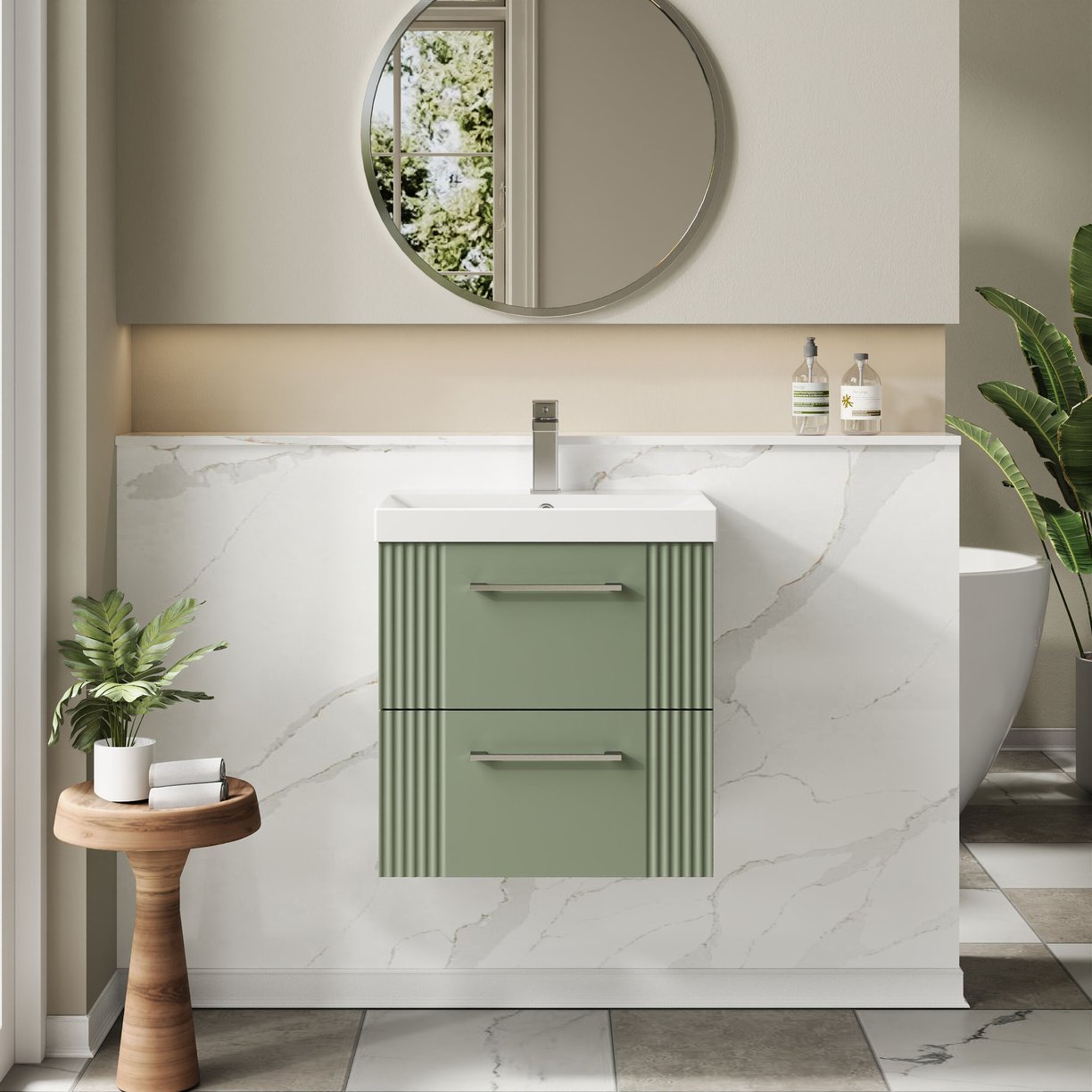 500mm W/H 2-Drawer Vanity & Basin 3 - Satin Green