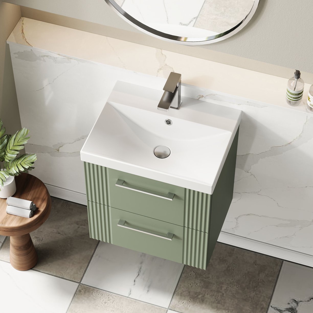 500mm W/H 2-Drawer Vanity & Basin 3 - Satin Green
