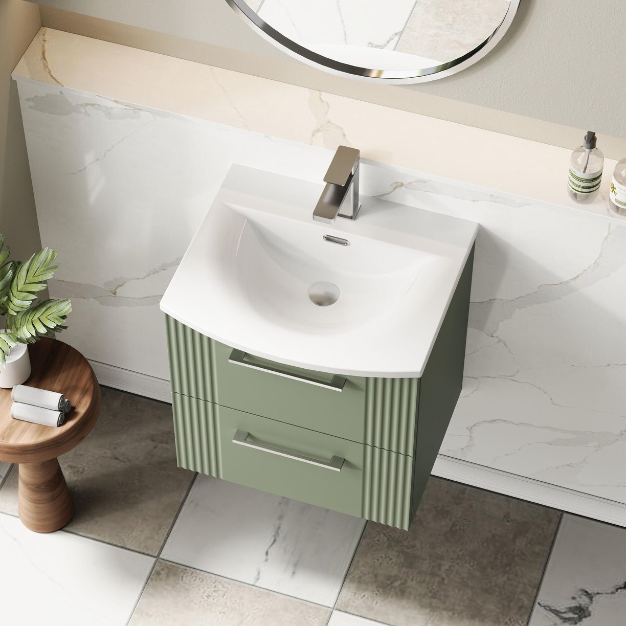 500mm W/H 2-Drawer Vanity & Basin 4 - Satin Green