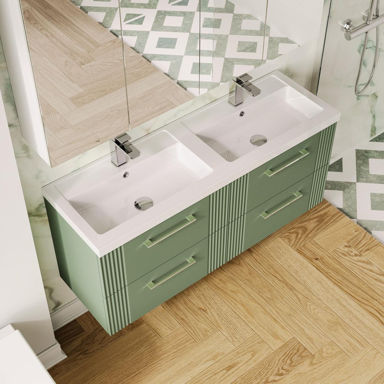 1200mm W/H 4-Drawer Vanity & Double Basin - Satin Green