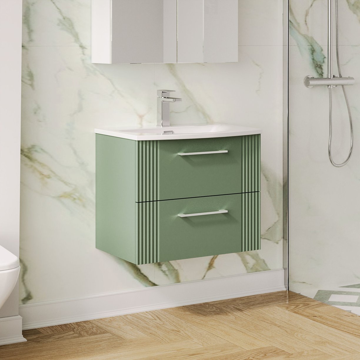 600mm W/H 2-Drawer Vanity & Basin 4 - Satin Green