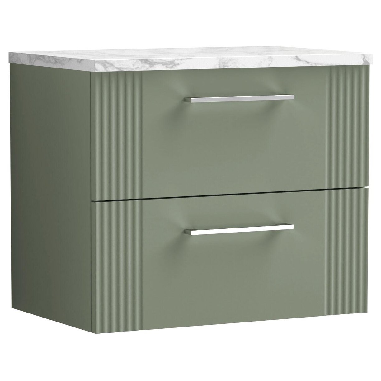 600mm W/H 2-Drawer Vanity & Laminate Top - Satin Green