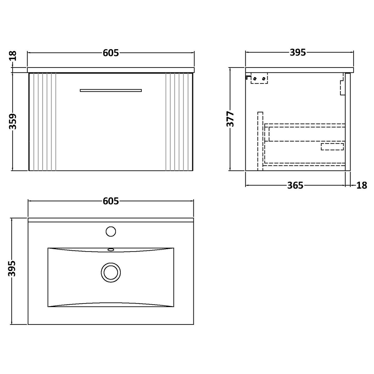 600 W/H Single Drawer Vanity & Basin 2