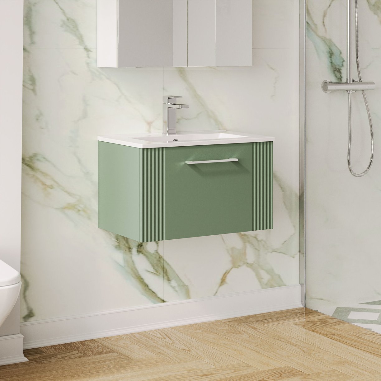 600mm W/H Single Drawer Vanity & Basin 2 - Satin Green