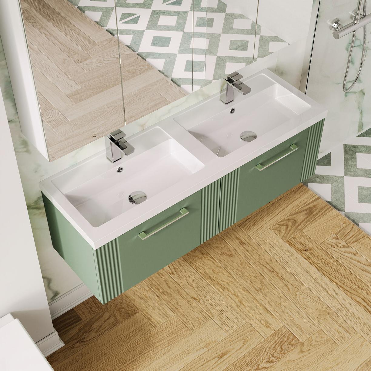 1200mm W/H 2-Drawer Vanity & Double Basin - Satin Green