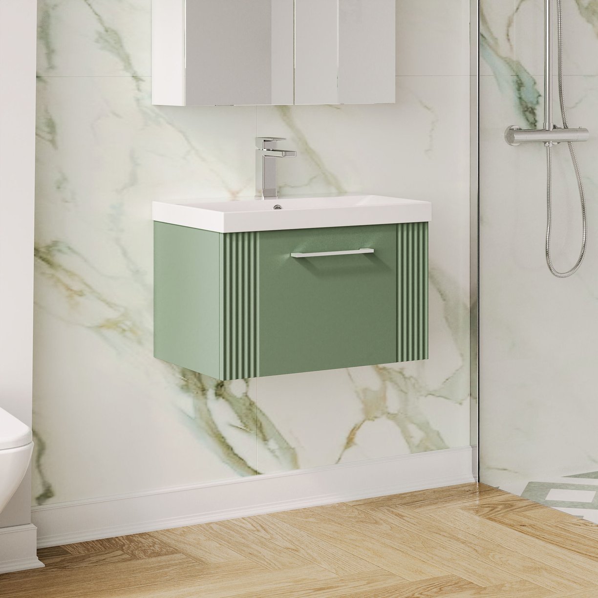 600mm W/H Single Drawer Vanity & Basin 2 - Satin Green