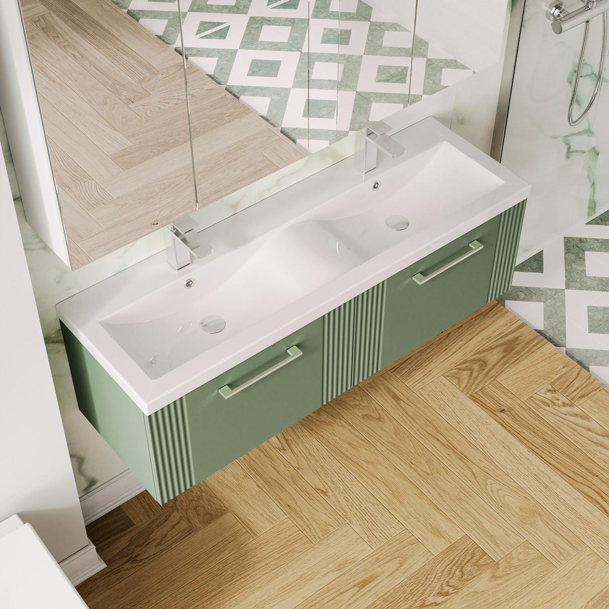 1200mm W/H 2-Drawer Vanity & Double Basin - Satin Green