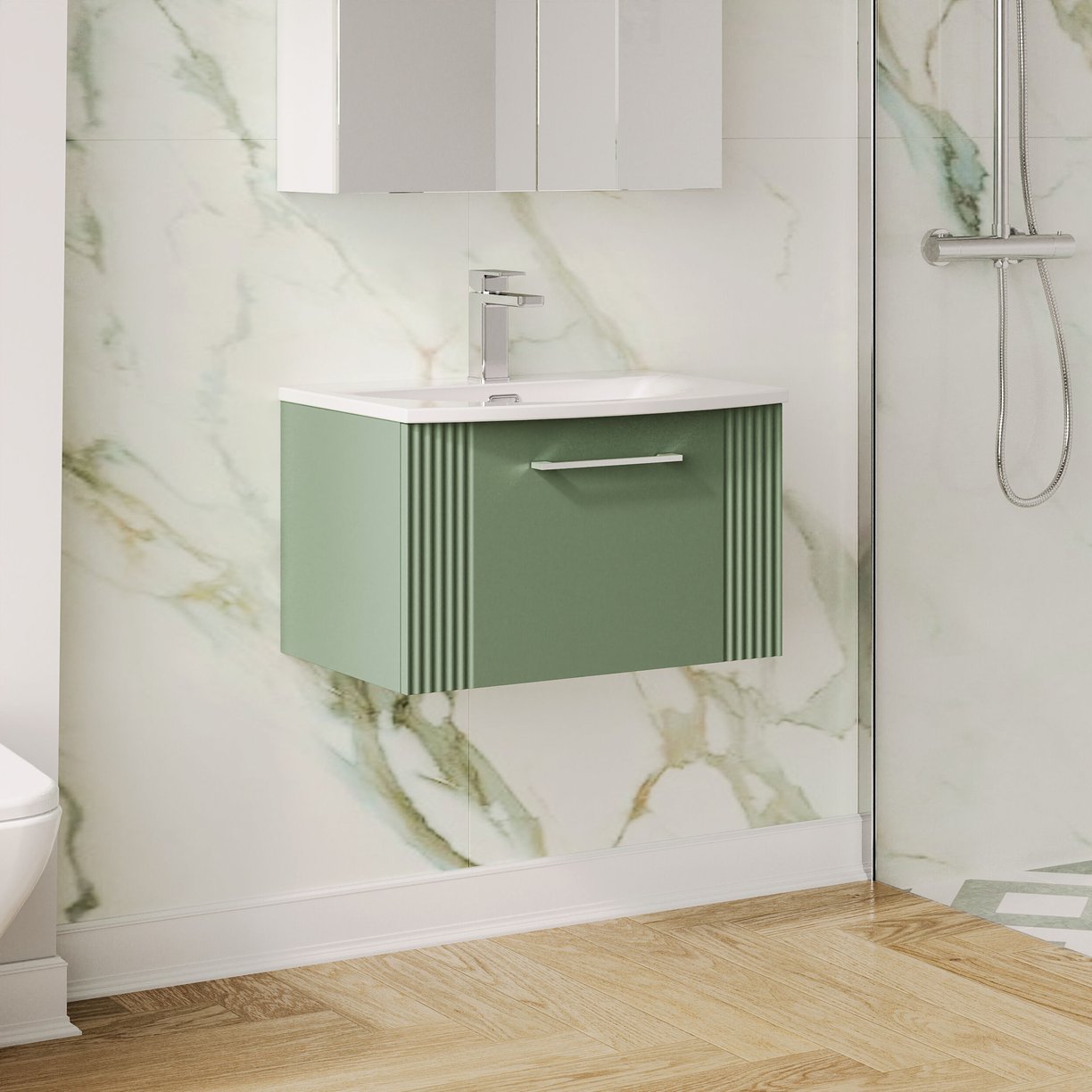 600mm W/H Single Drawer Vanity & Basin 4 - Satin Green