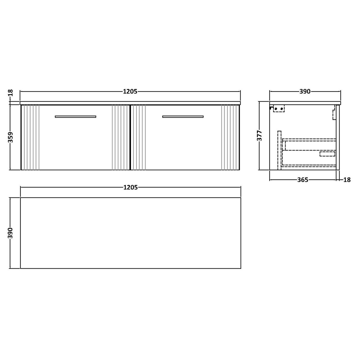 1200 W/H 2-Drawer Vanity & Worktop