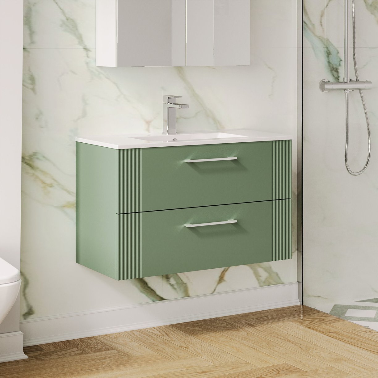 800mm W/H 2-Drawer Vanity & Basin 2 - Satin Green