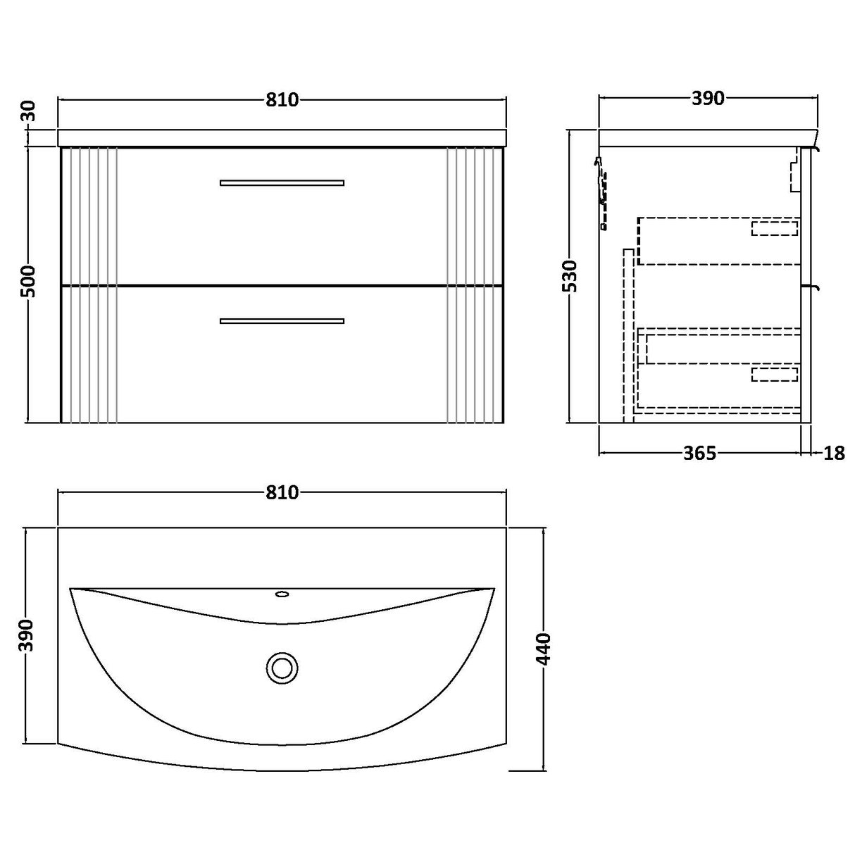 800 W/H 2-Drawer Vanity & Basin 4