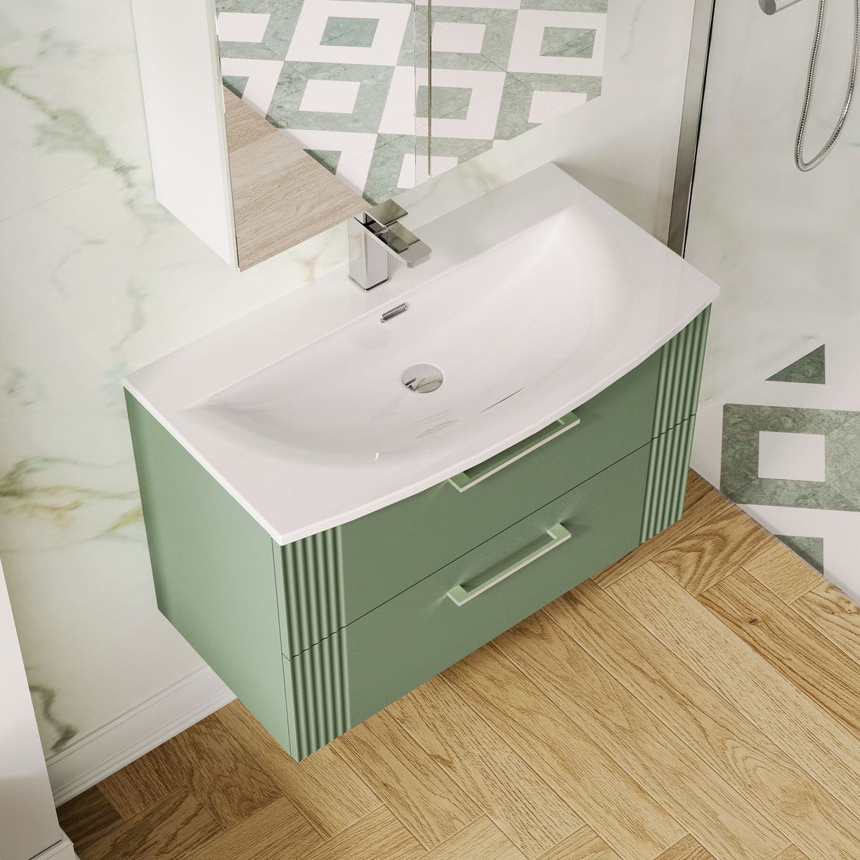 800mm W/H 2-Drawer Vanity & Basin 4 - Satin Green