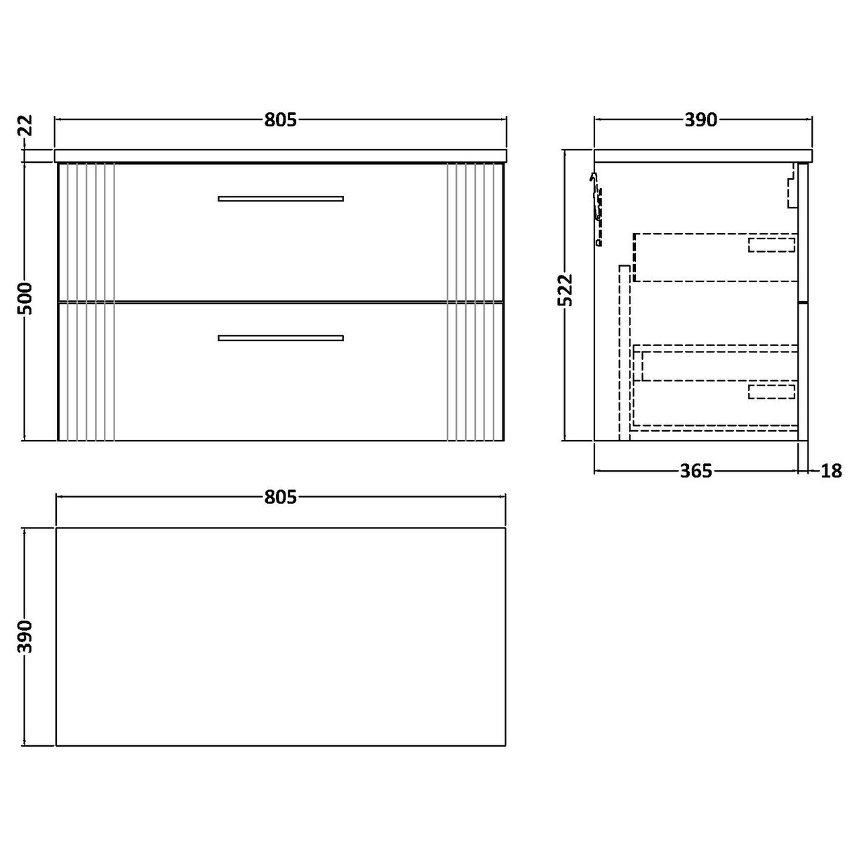 800 W/H 2-Drawer Vanity & Laminate Top