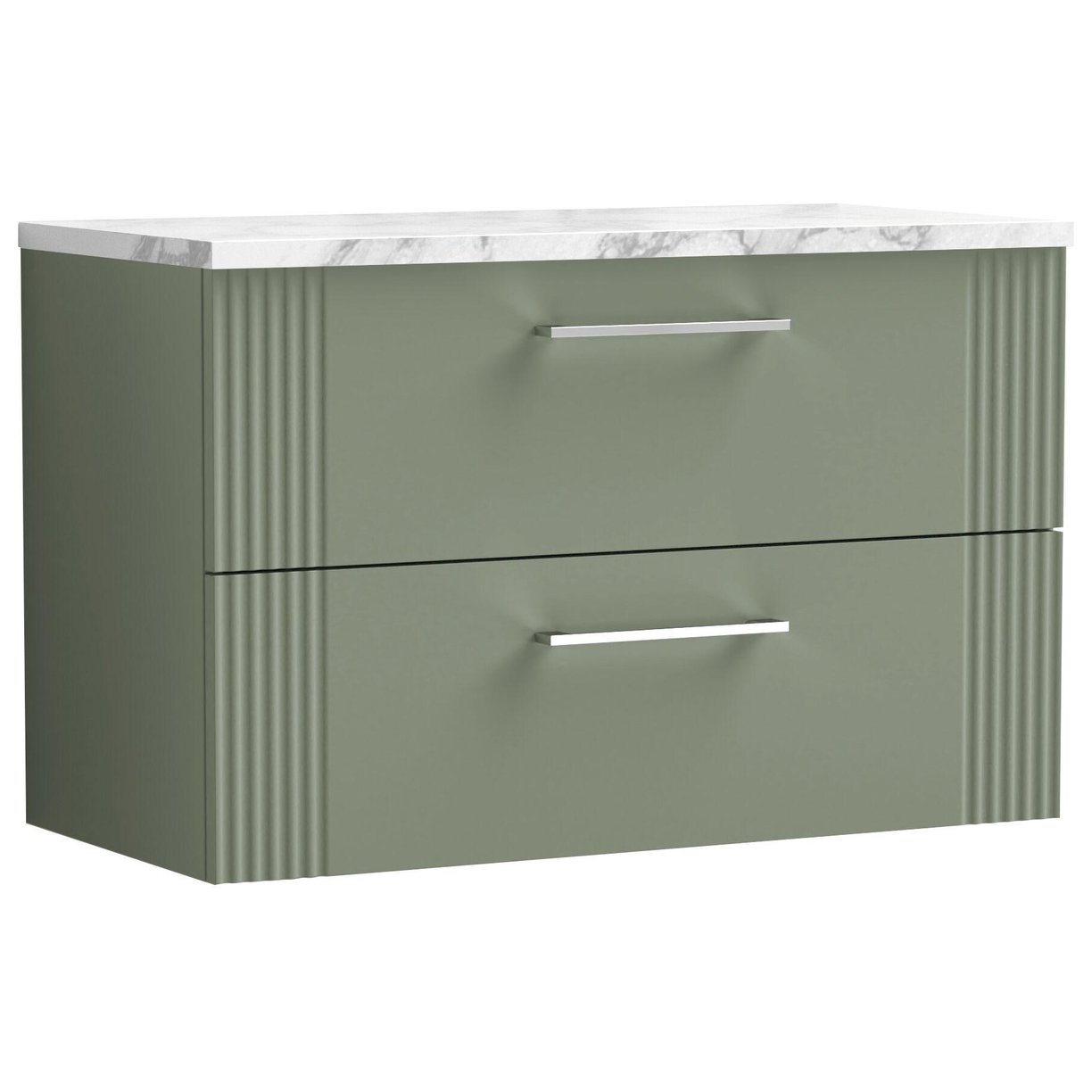 800mm W/H 2-Drawer Vanity & Laminate Top - Satin Green