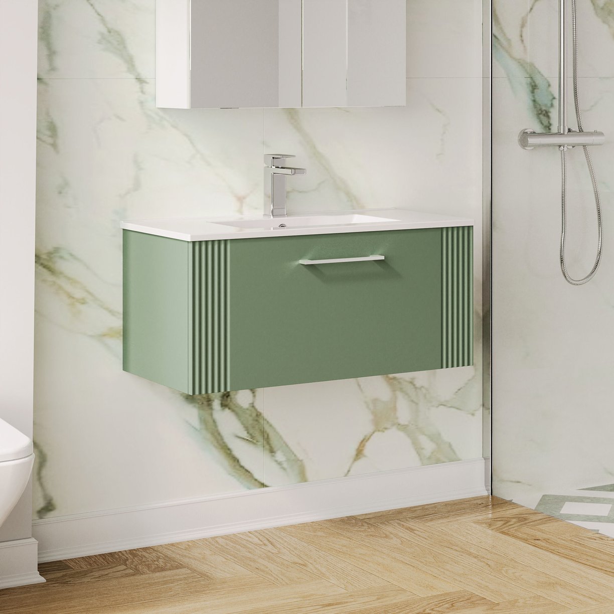 800mm W/H Single Drawer Vanity & Basin 2 - Satin Green