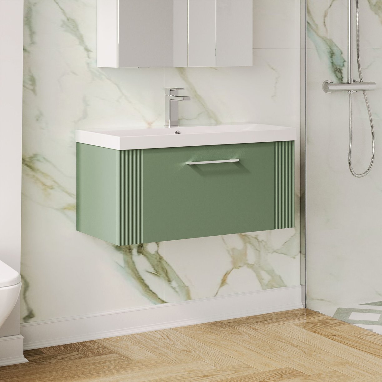 800mm W/H Single Drawer Vanity & Basin 3 - Satin Green