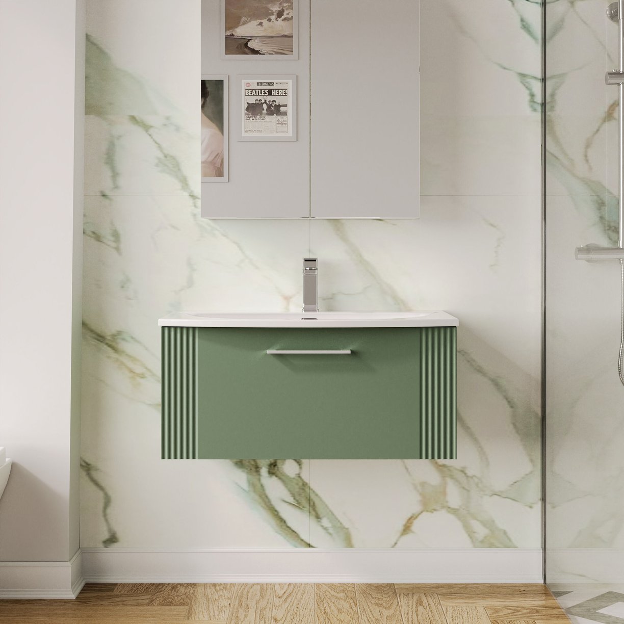 800mm W/H Single Drawer Vanity & Basin 4 - Satin Green