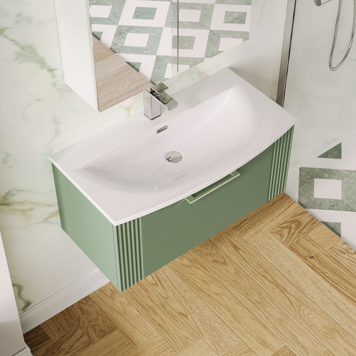 800mm W/H Single Drawer Vanity & Basin 4 - Satin Green