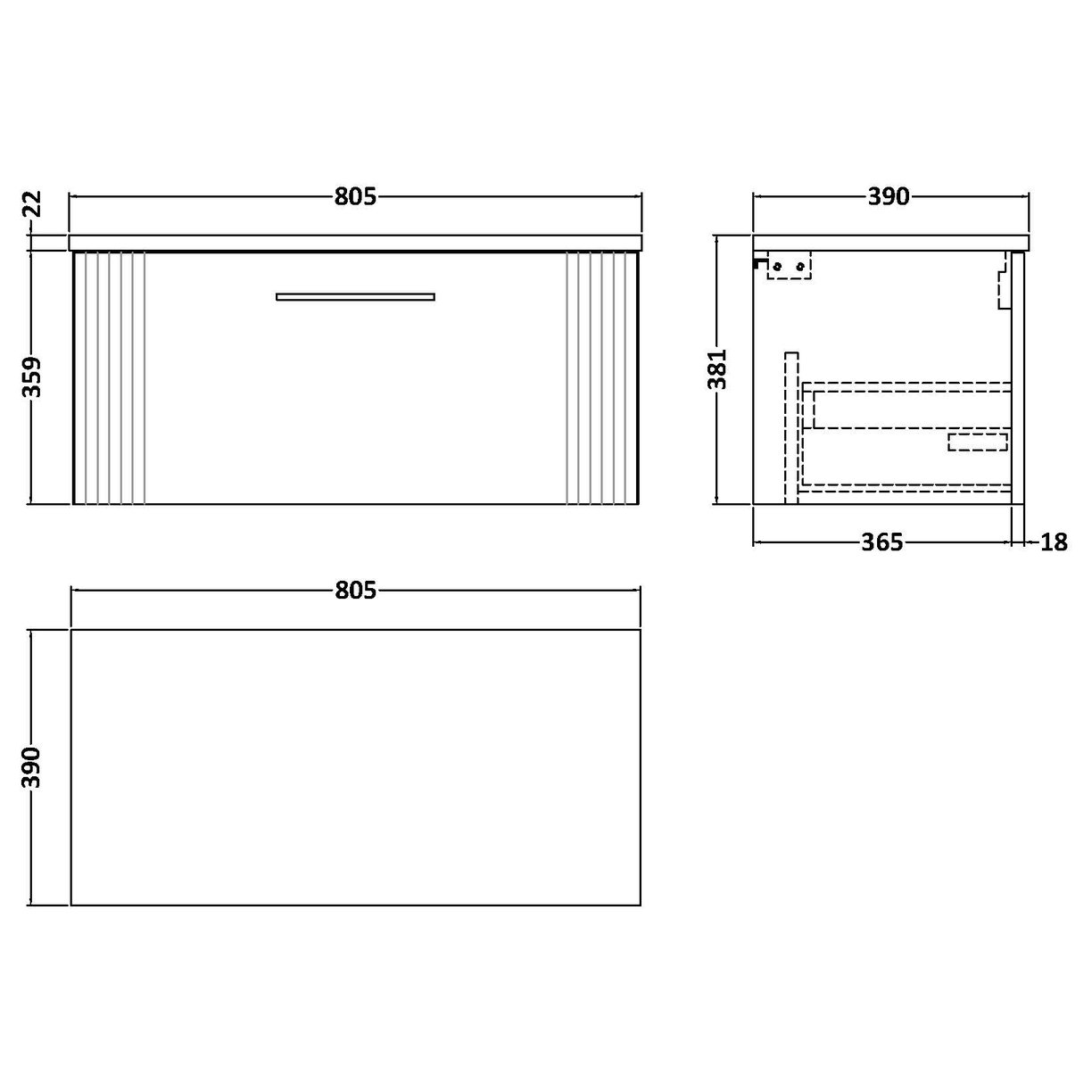800 W/H Single Drawer Vanity & Laminate Top