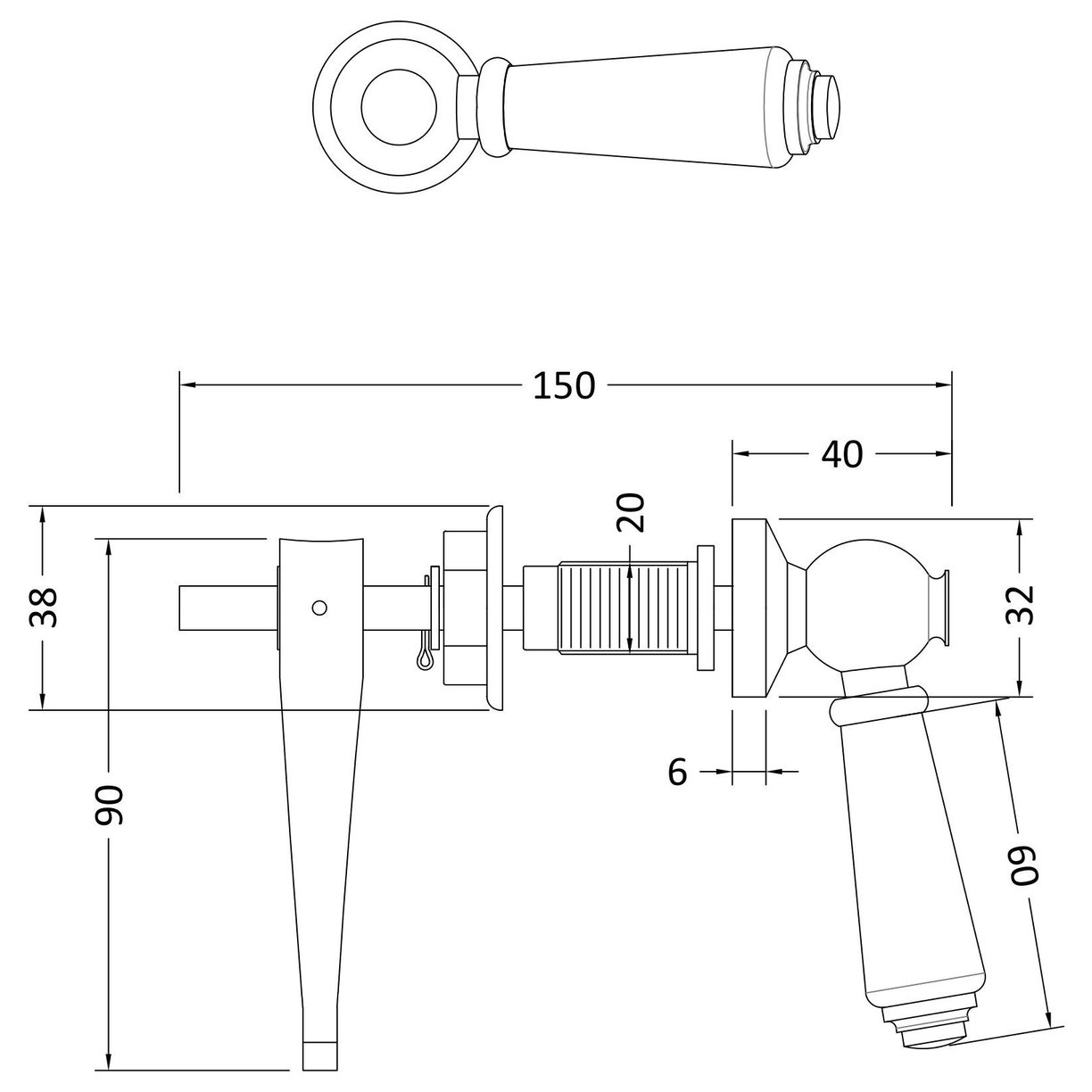 Ceramic Handle Wc Lever - Chrome/White