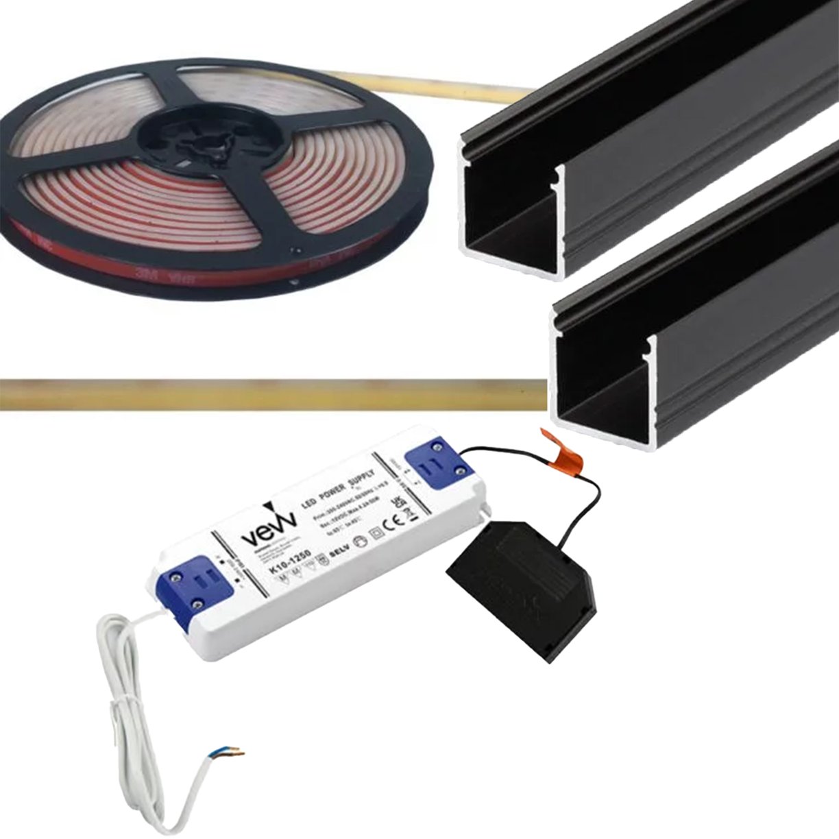 Double Wall Strip Pack Black Profile Warm White