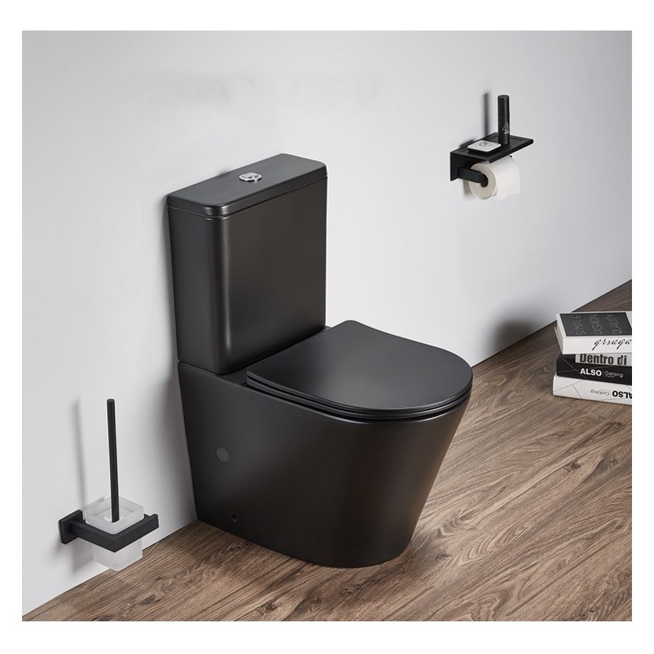Capri Matt Black Close Coupled WC Pan, Cistern & Seat