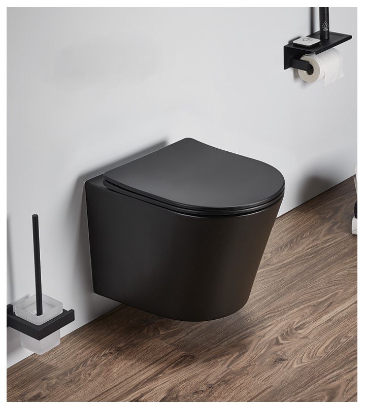Capri Matt Black Wall Hung WC Pan & Seat