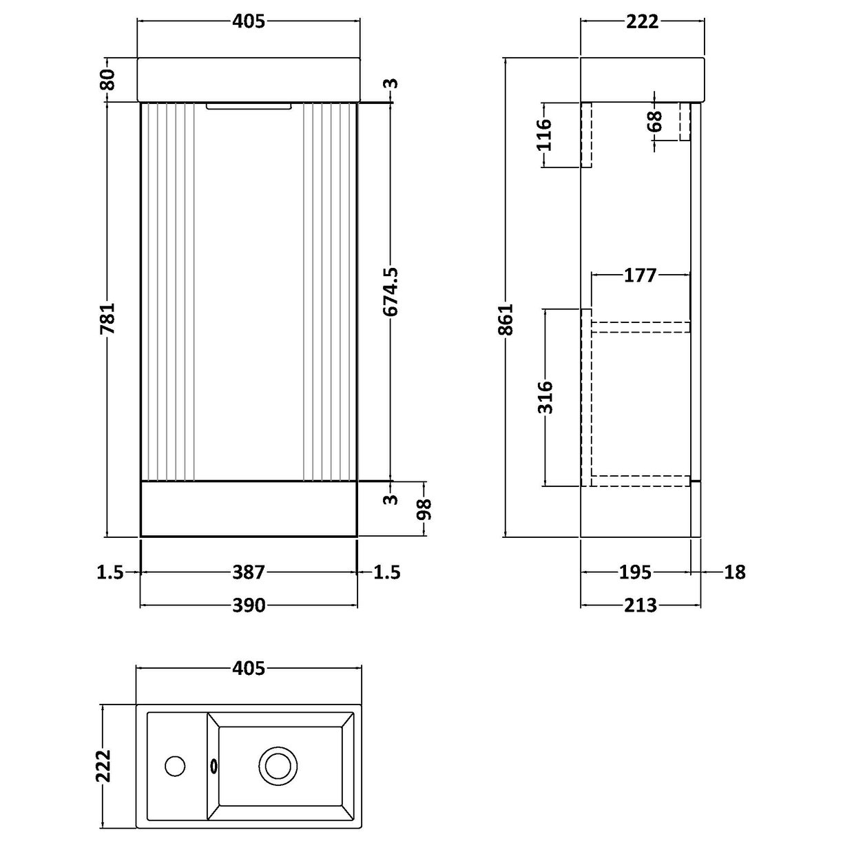 400mm F/S Single Door Unit Inc Basin - Satin White