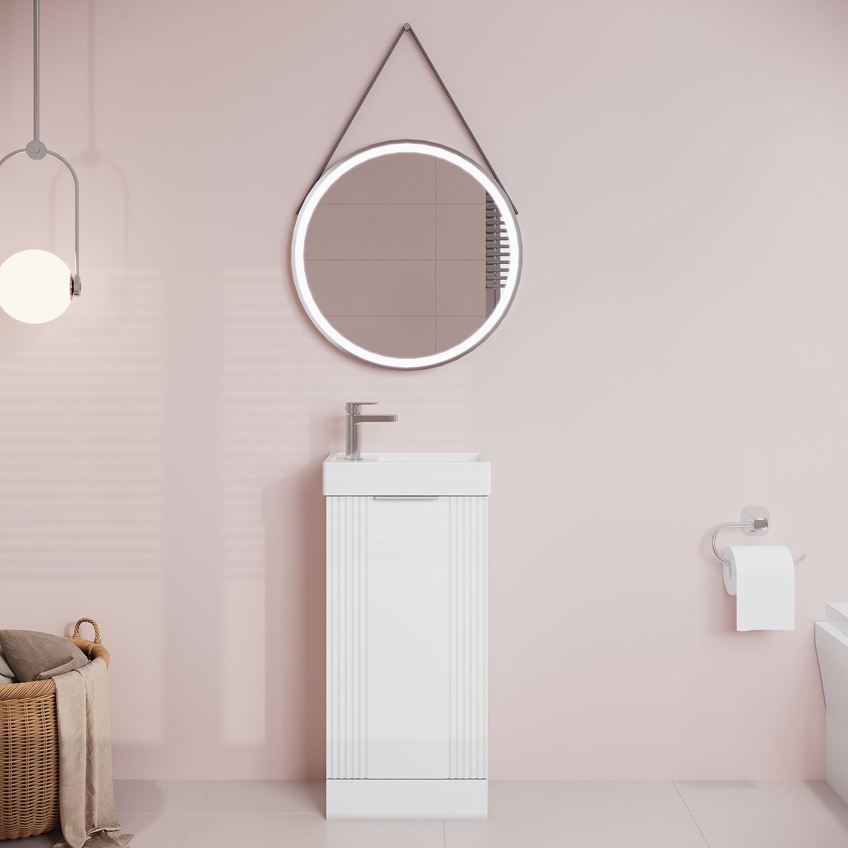 400mm F/S Single Door Unit Inc Basin - Satin White