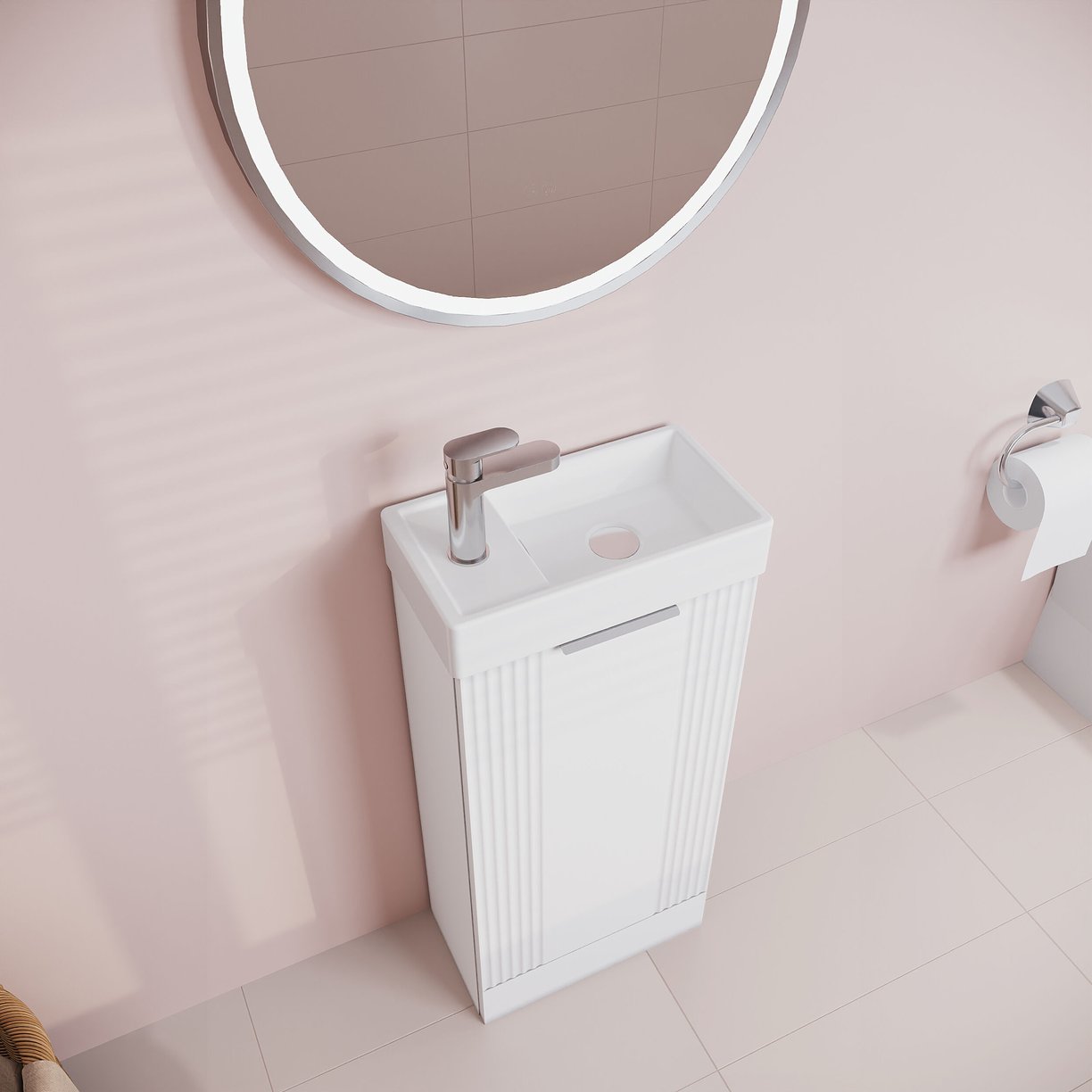 400mm F/S Single Door Unit Inc Basin - Satin White