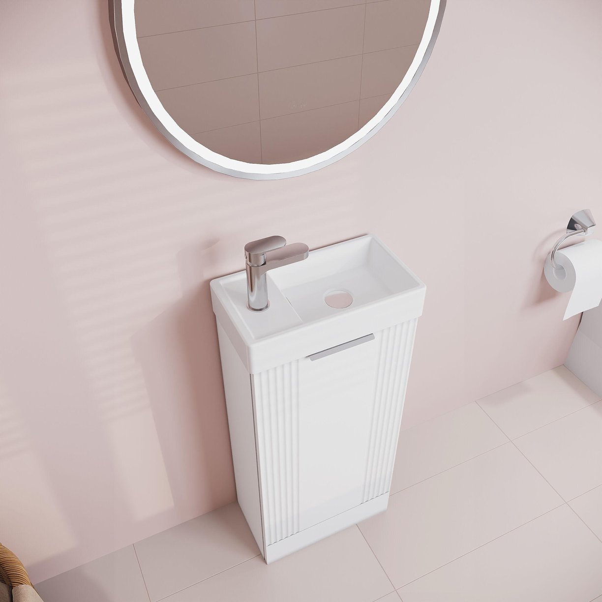 400mm F/S Single Door Unit Inc Basin - Satin White