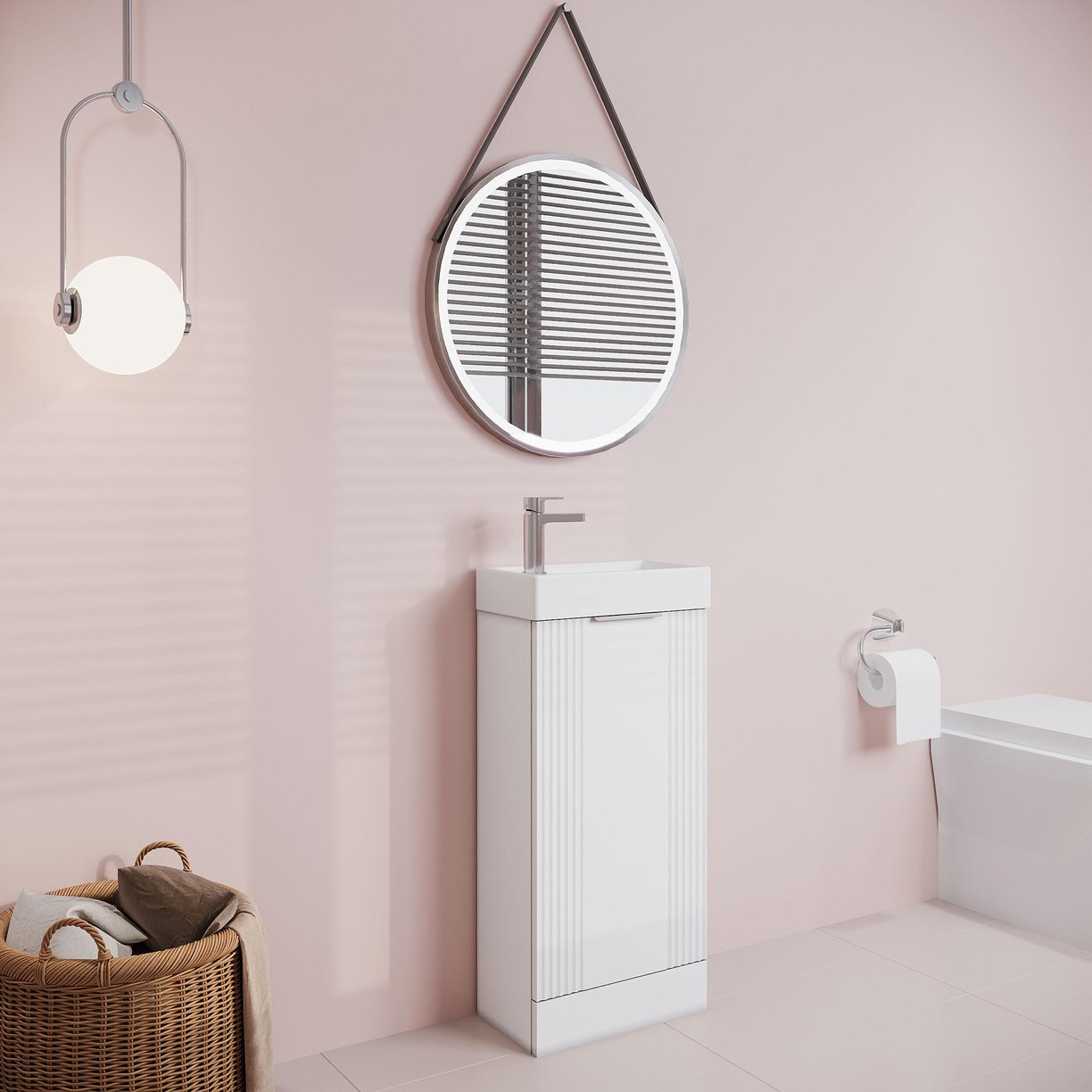 400mm F/S Single Door Unit Inc Basin - Satin White