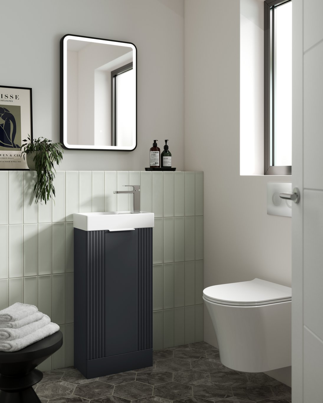 400mm F/S Single Door Unit Inc Basin - Satin Soft Black