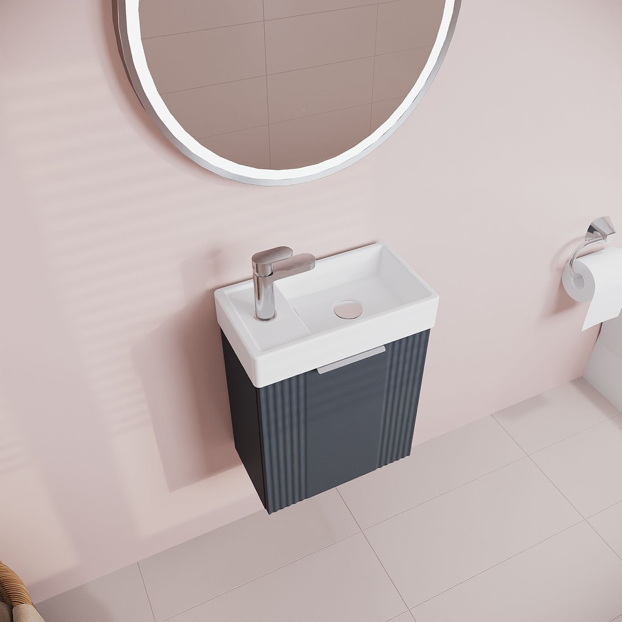 400mm W/H Single Door Unit Inc Basin - Satin Soft Black