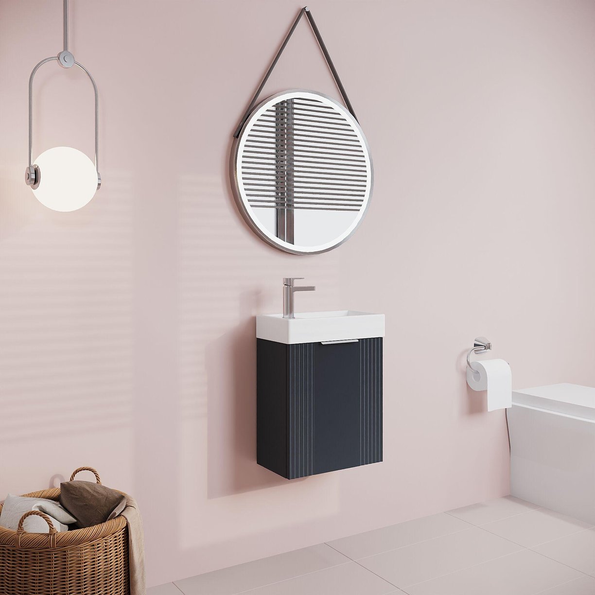 400mm W/H Single Door Unit Inc Basin - Satin Soft Black