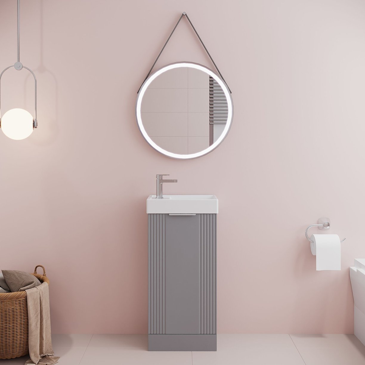 400mm F/S Single Door Unit Inc Basin - Satin Grey