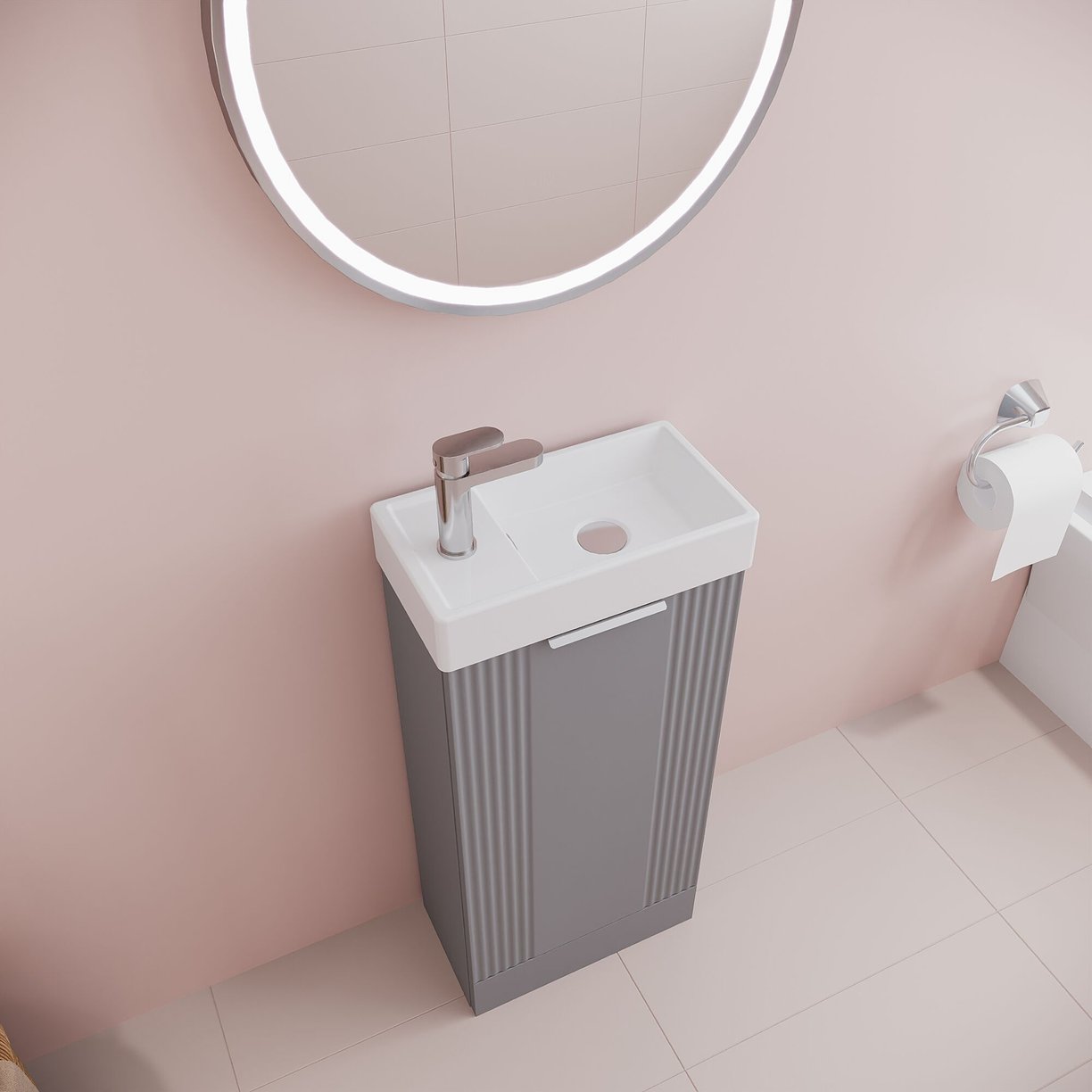 400mm F/S Single Door Unit Inc Basin - Satin Grey