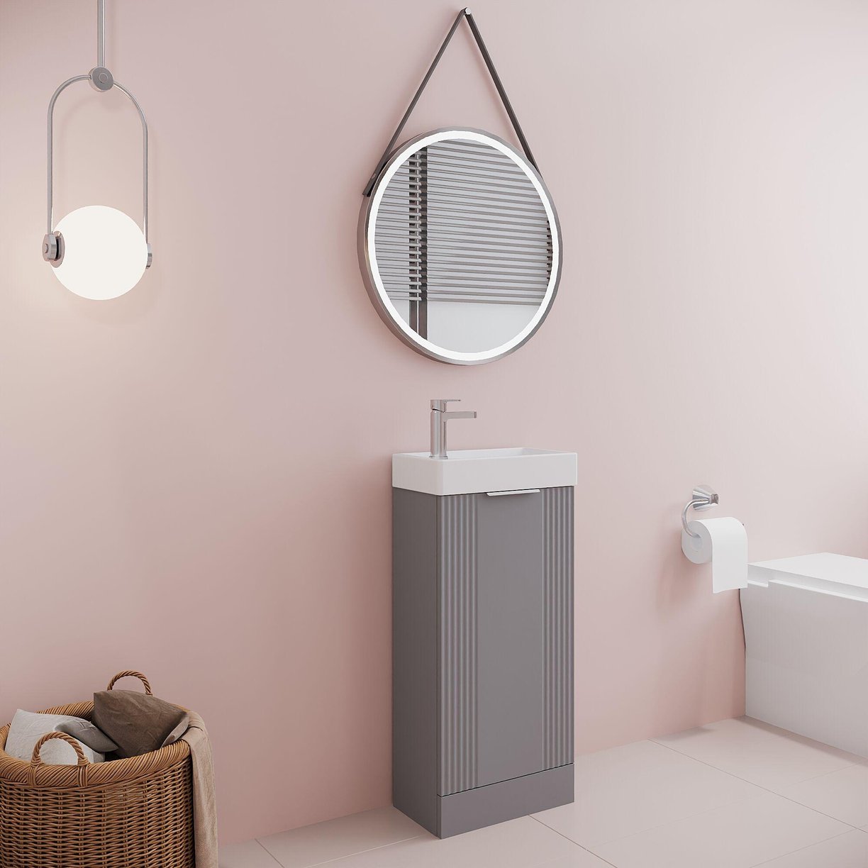 400mm F/S Single Door Unit Inc Basin - Satin Grey