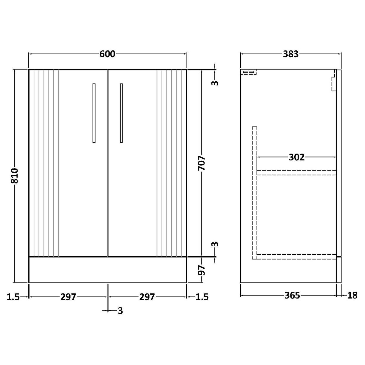 600mm FS 2-Door Unit - Satin Grey