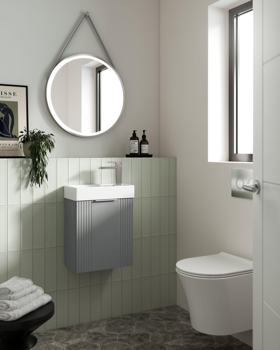 400mm W/H Single Door Unit Inc Basin - Satin Grey