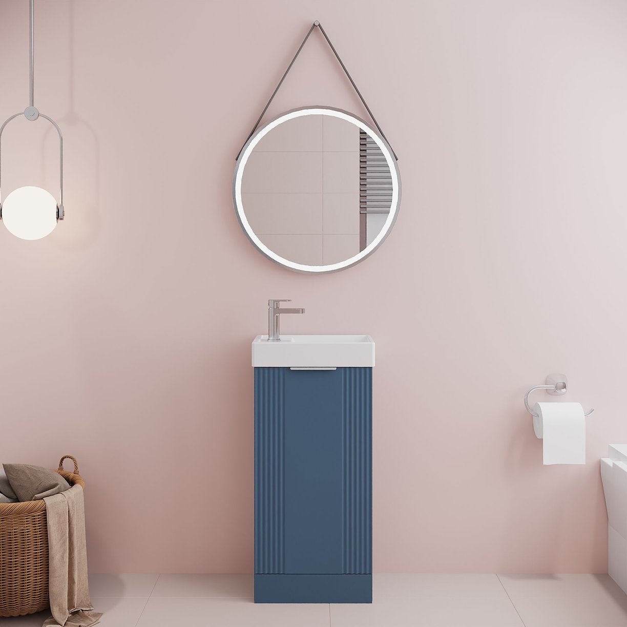 400mm F/S Single Door Unit Inc Basin - Satin Blue