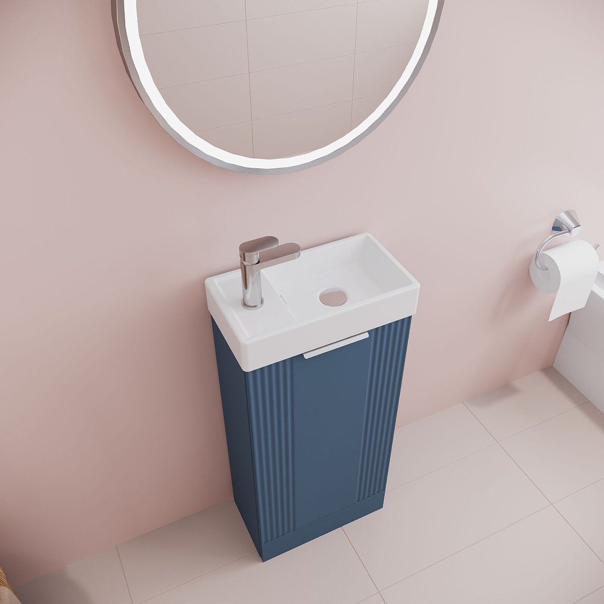 400mm F/S Single Door Unit Inc Basin - Satin Blue