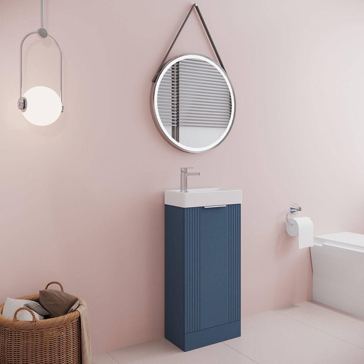 400mm F/S Single Door Unit Inc Basin - Satin Blue