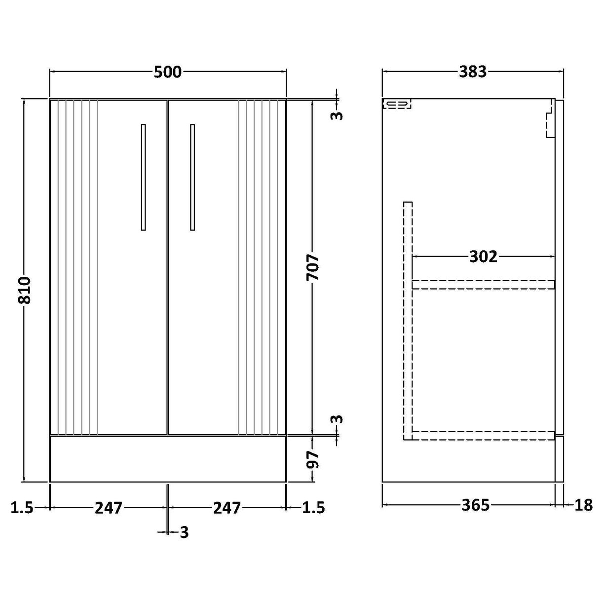 500mm F/S 2-Door Unit - Satin Blue