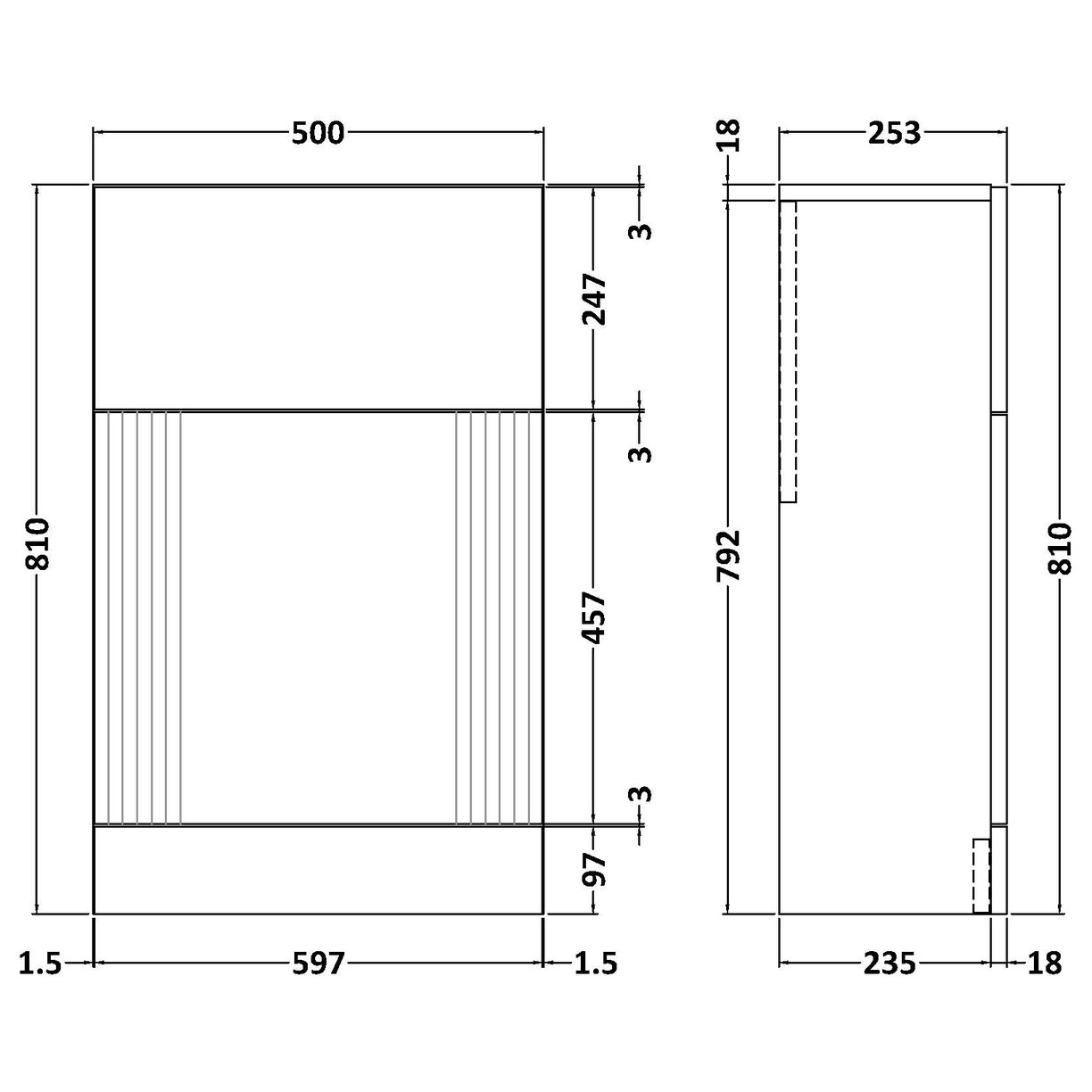500mm WC Unit - Satin Blue