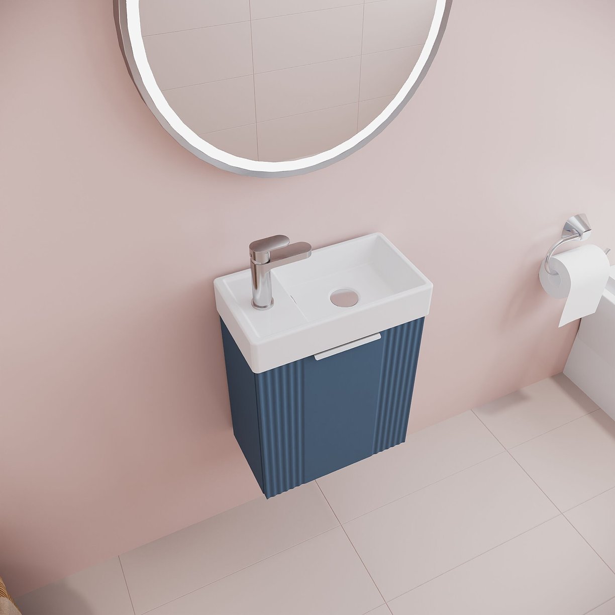 400mm W/H Single Door Unit Inc Basin - Satin Blue